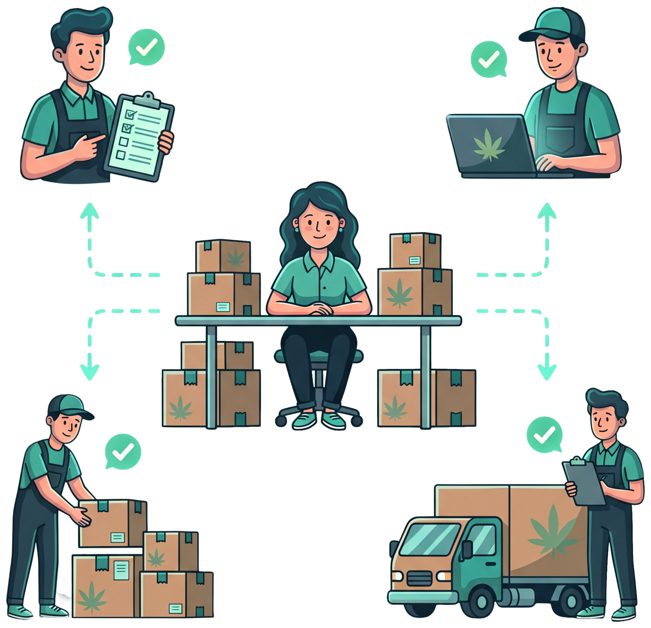 Cannabis packaging supply chain after PackTrack: one calm, in-control operator with every box tracked and verified.